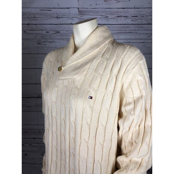 Tommy Hilfiger Men's Shawl Collar Cream Pullover Sweater Luxury Knit size XL - Picture 6 of 11